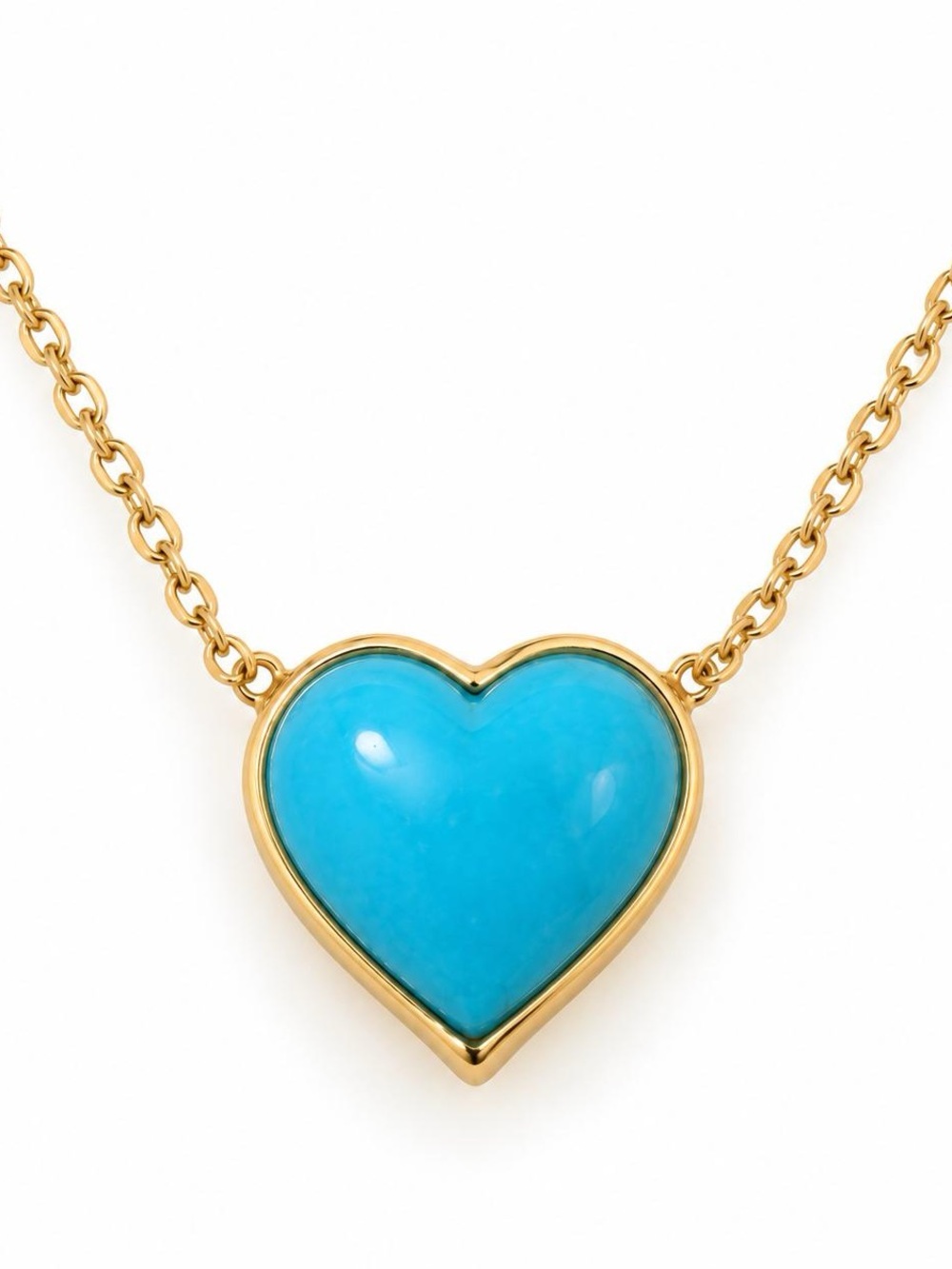 14K Real Solid Yellow Gold Natural Turquoise Heart Necklace 16 β18β³